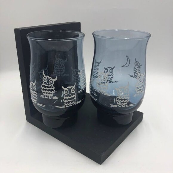 Vintage Set of 2 Blue Owl Drinking Glasses Tumblers Weighted Bottom - Picture 3 of 12